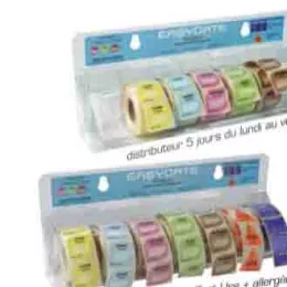 Etiquettes 5 jours. Lundi au Vendredi. 5 rlx de 500 étiquettes en distributeur. (2500 étiquettes)